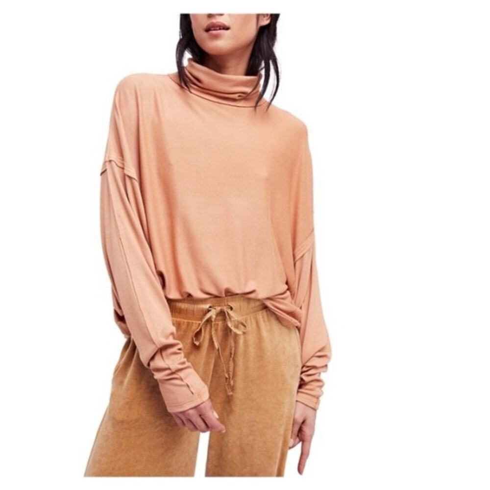 Free People Alameda Oversized Pullover Size S Top Ribbed Tan Orange Turtleneck
